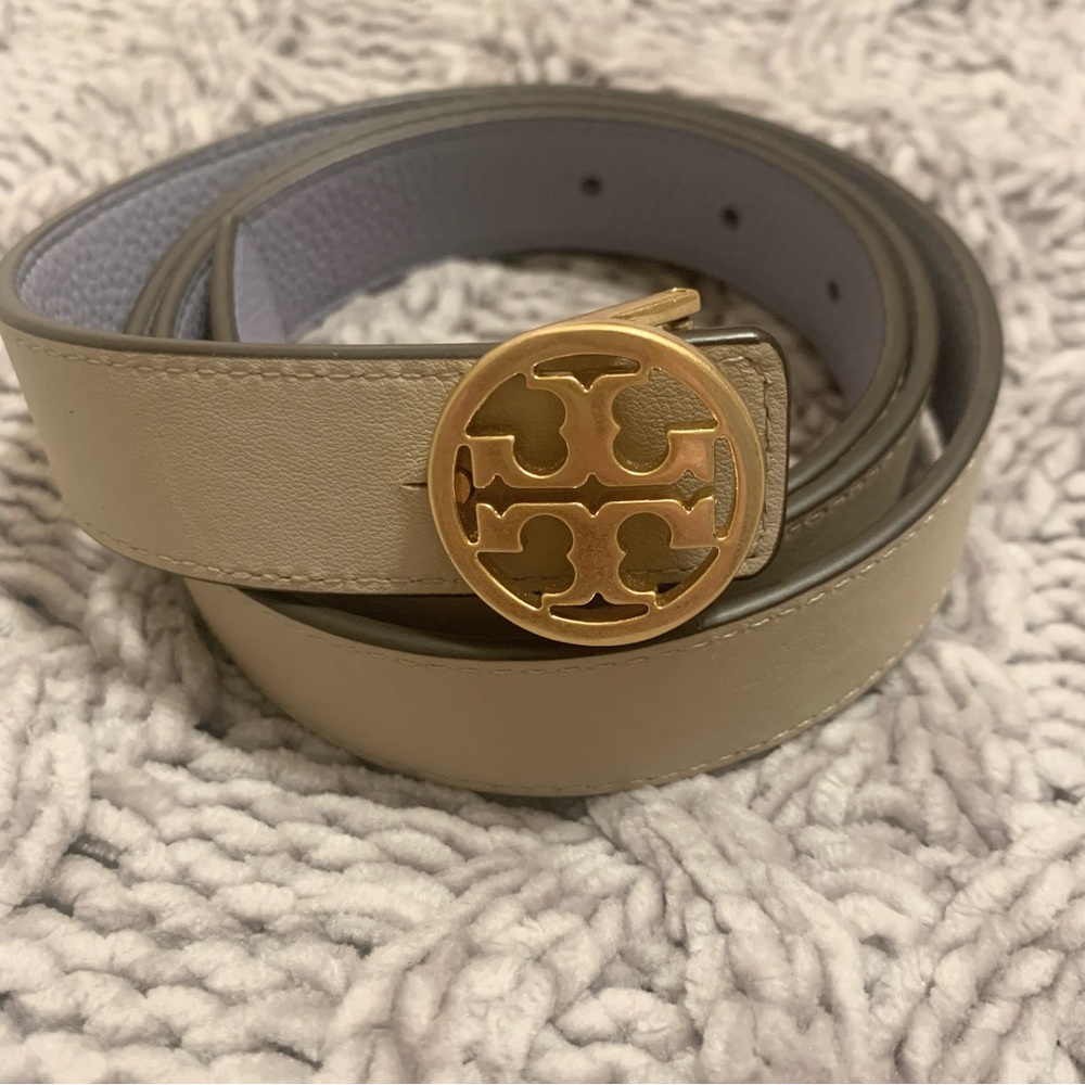 Tory Burch Gold Logo Beige Belt
